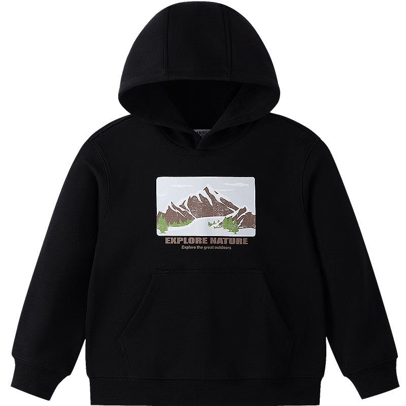 Annil Kids Boys Hooded Long Sleeve Fleece Sweatshirt 2025 Winter New Black 150