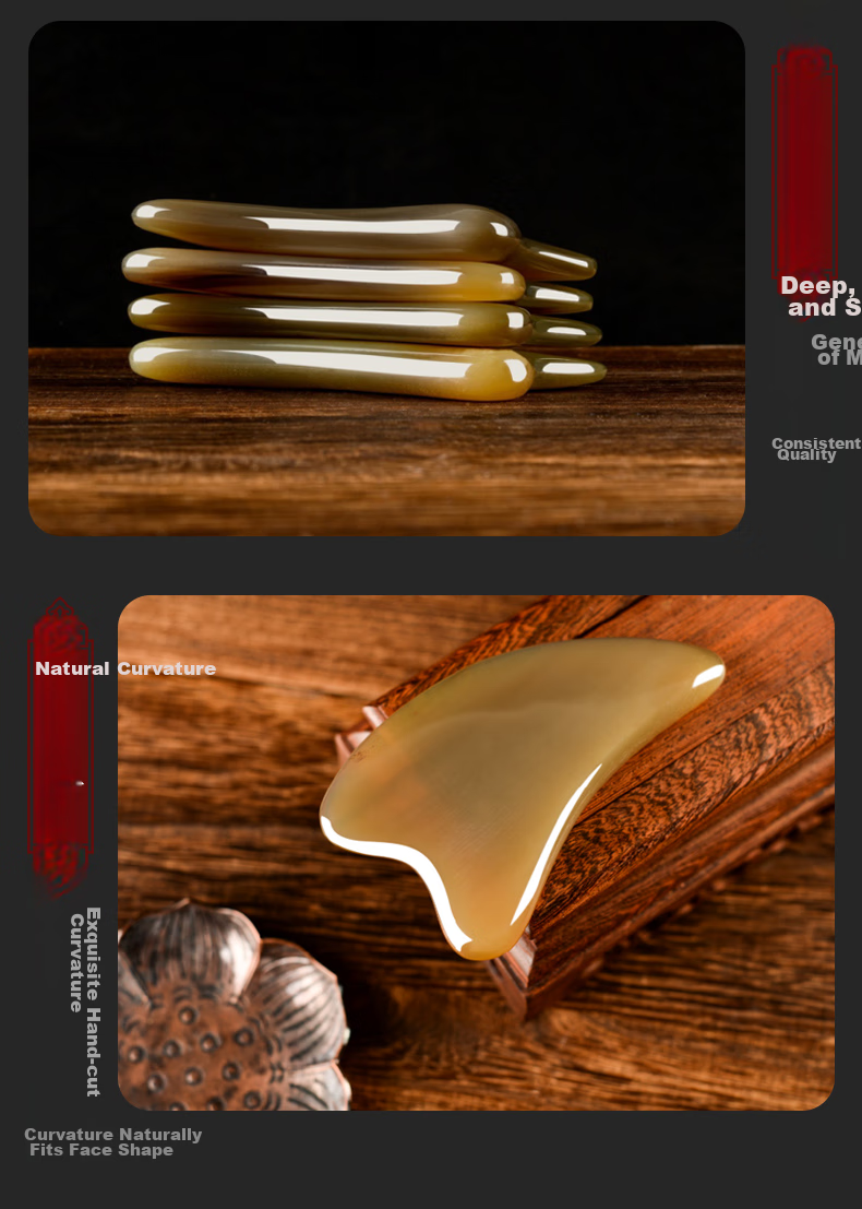 CAIYAOSHI White Buffalo Horn Gua Sha Board for Facial Beauty Massage, Nasolabial Folds, Fish Tail Lines, Lifting, Health Care, Moisture Removal, Student Dormitory, Mid-Autumn Festival Gift for Women, Girls, Elders, Parents, Teachers, Thick 12mm 16