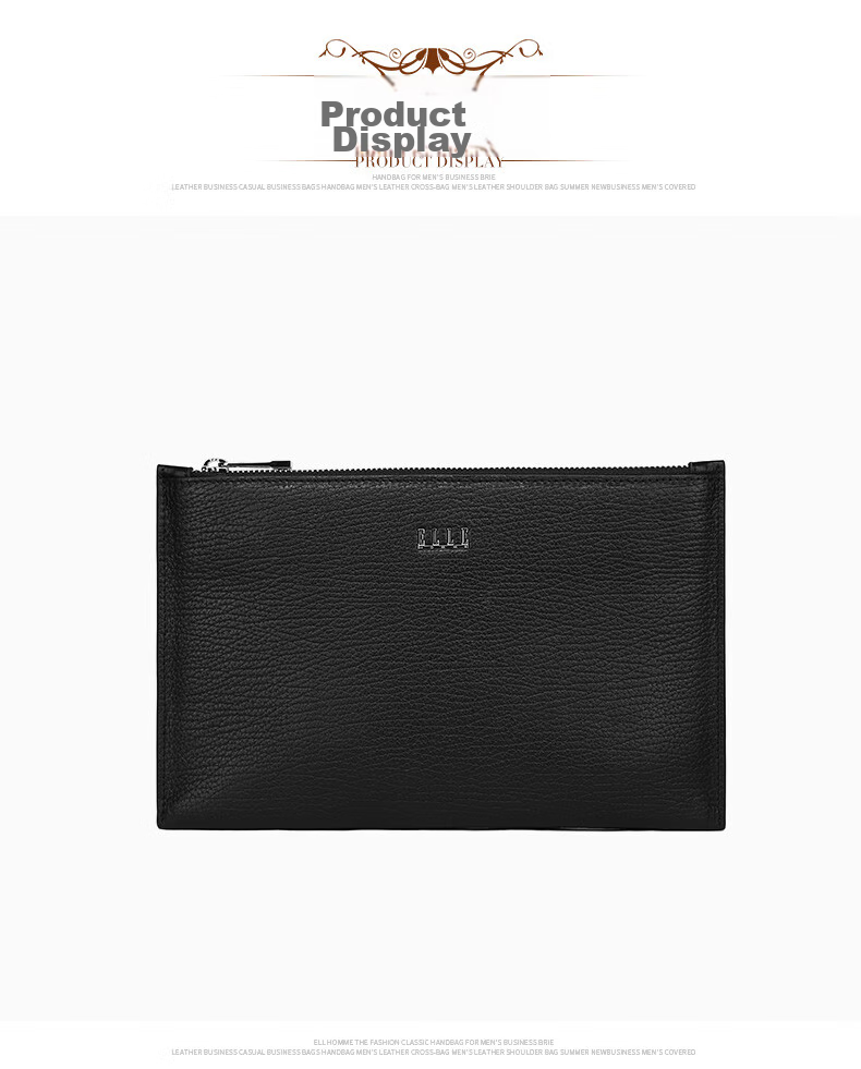 ELLE HOMME Business Clutch Bag, Men's Top-Grain Leather Handbag, Large Capacity Casual Envelope Bag for Men, EB088200701 Black, Birthday Gift for Boyfriend 5