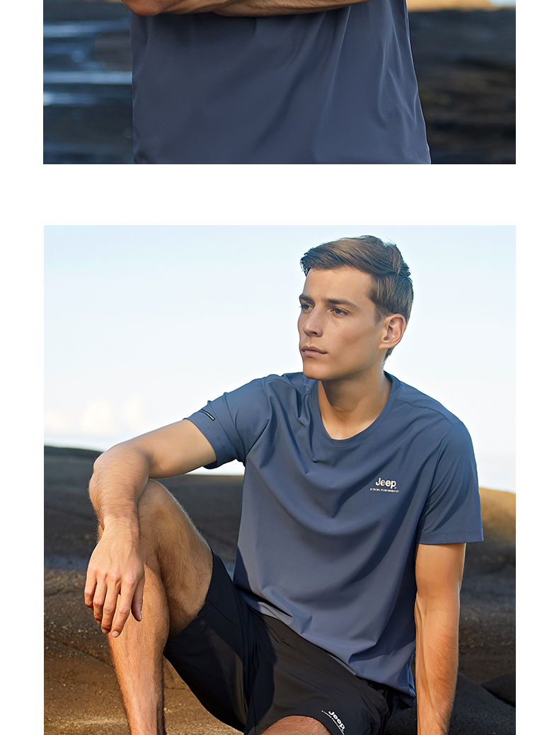 JEEP Men's Short-Sleeve T-Shirt, Outdoor Sports Breathable Quick-Dry Tee, Moisture-Wicking Short-Sleeve Top for Men, 565 Gray Blue L 15