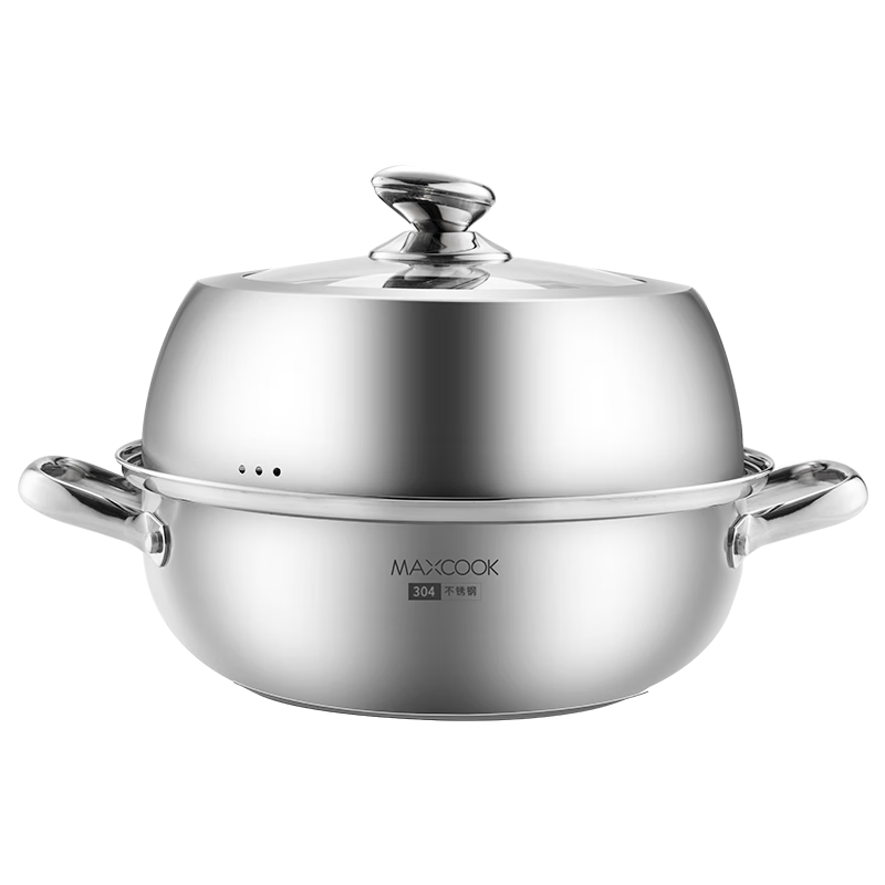 Maxcook Steamer Pot Soup Pot Hot Pot, 304 Stainless Steel 30cm Single-Layer Soup Steamer Pot, Thickened Composite Bottom Soup Steamer Pot MCZ561
