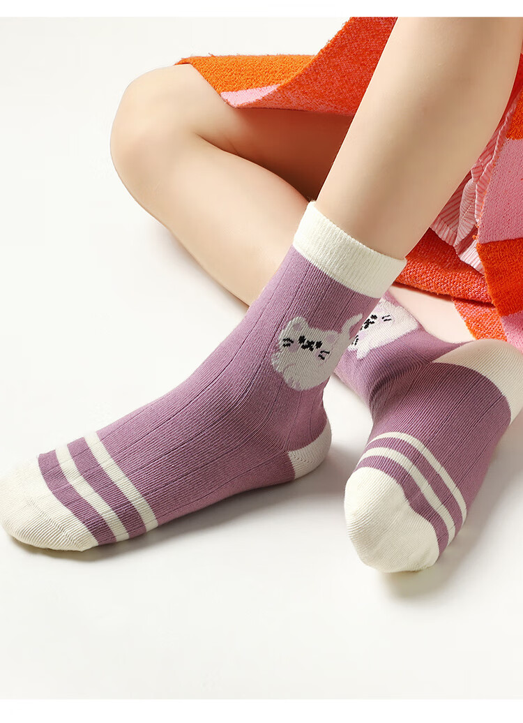 MiiOW Children's Socks for Girls, Mid to Big Kids Cotton Socks, Student Baby Autumn And Winter Comfortable Breathable Versatile Casual Mid-Calf Socks 15