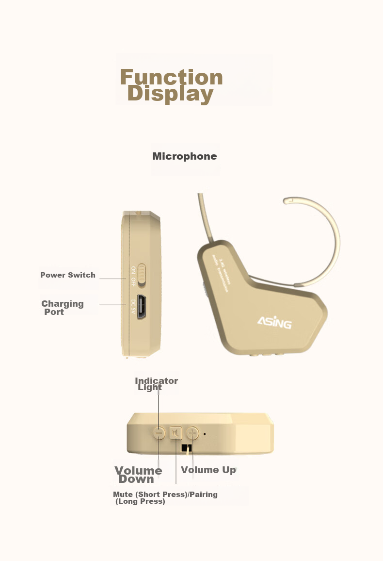 ASiNG S16 Skin Tone Wireless Microphone, Teacher's Classroom Lavalier Amplifier, Specialized Earpiece for Meetings And Performances, Head-Mounted Microphone with Amplifier And Speaker 9