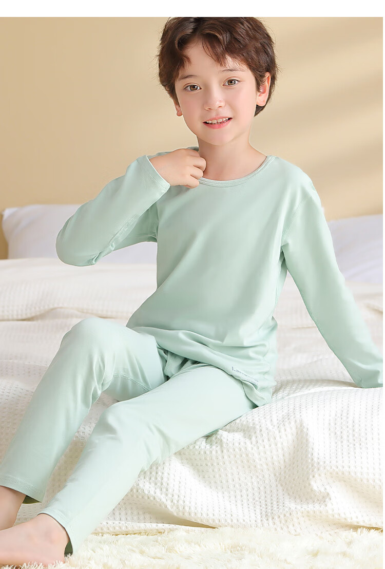 Langsha Children's Pajamas for Boys And Girls, All-Season Lycra Elastic Sleepwear for Older Kids, Baby Solid Color Youth Home Wear Underwear Set 15