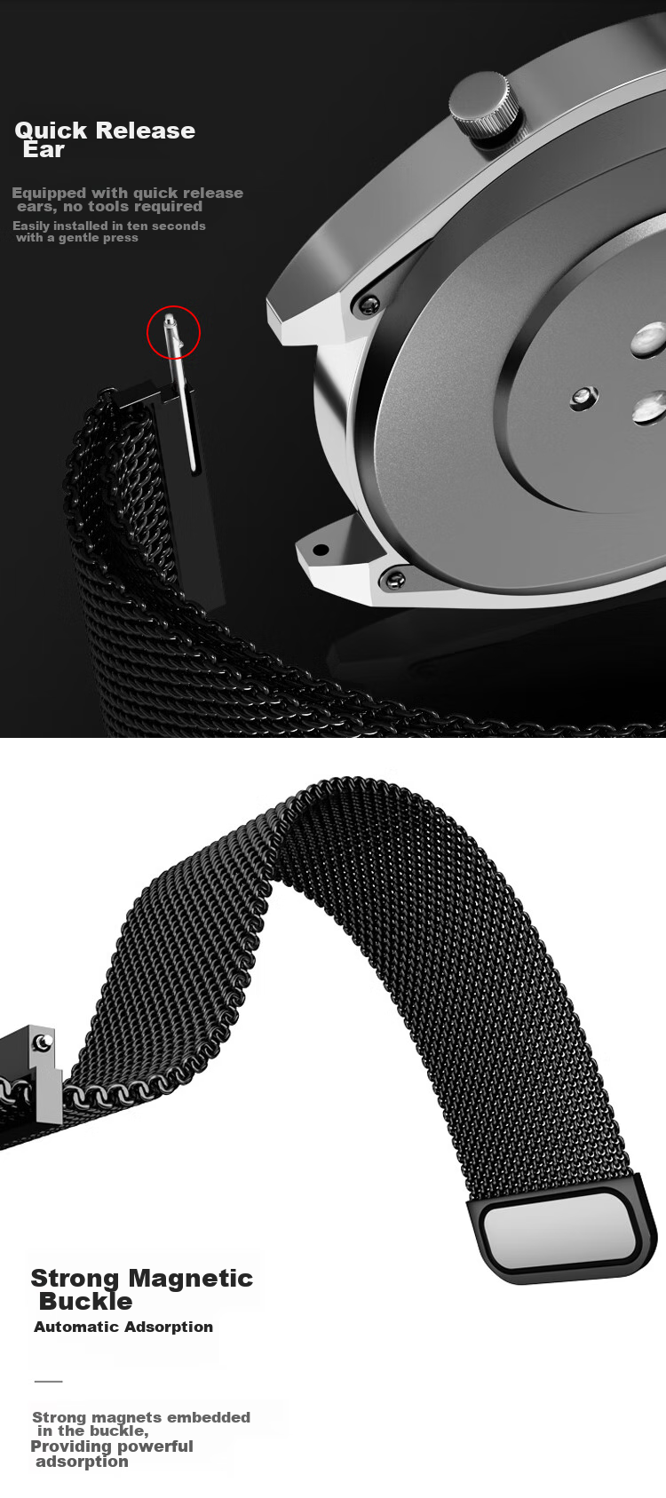 MAIKUQI Compatible with Huawei Watch Bands for Watch4/3/GT3/2/1/Pro, Milan Steel Strap, Black, Magnetic Clasp, Universal Fit for 46/48mm Watch Faces, 22mm Width 2