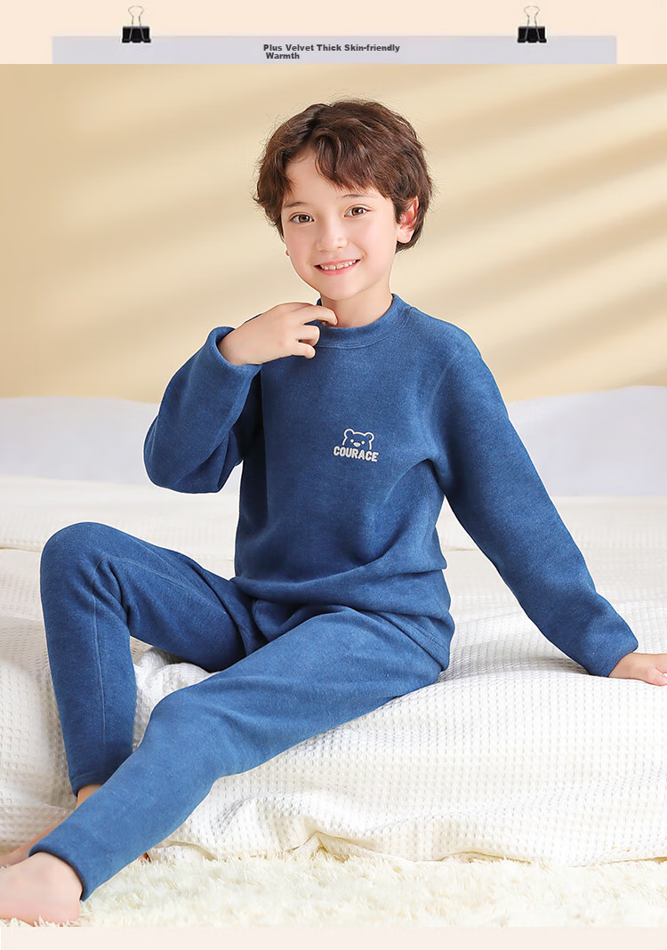 Nanjiren [400g School Uniform Essential] Children's Thermal Underwear, Boys And Girls Winter Fleece-Lined Thickened Autumn Top And Pants Set 16