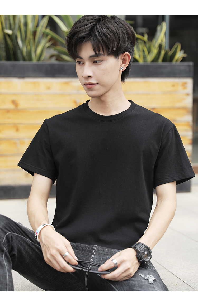 Nanjiren Men's Summer Heavyweight Pure Cotton Short Sleeve T-Shirt Basic Casual Solid Color Half Sleeve Top 13
