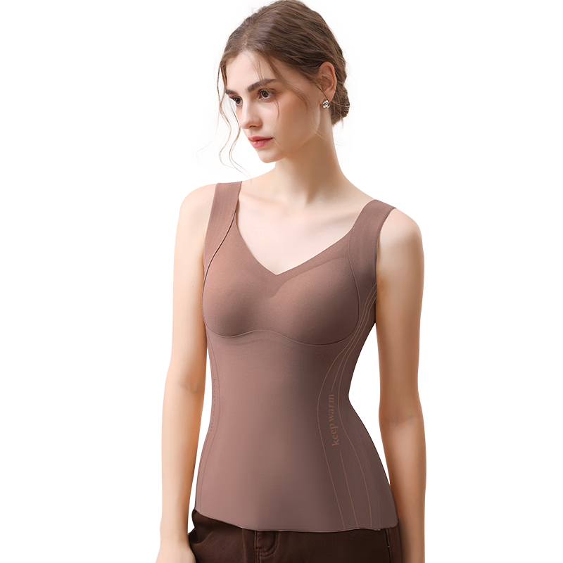 MiiOW Women's Shaping Thermal Vest with Chest Pad, Bra-Free Camisole, Autumn Winter Slim Fit Base Layer Top