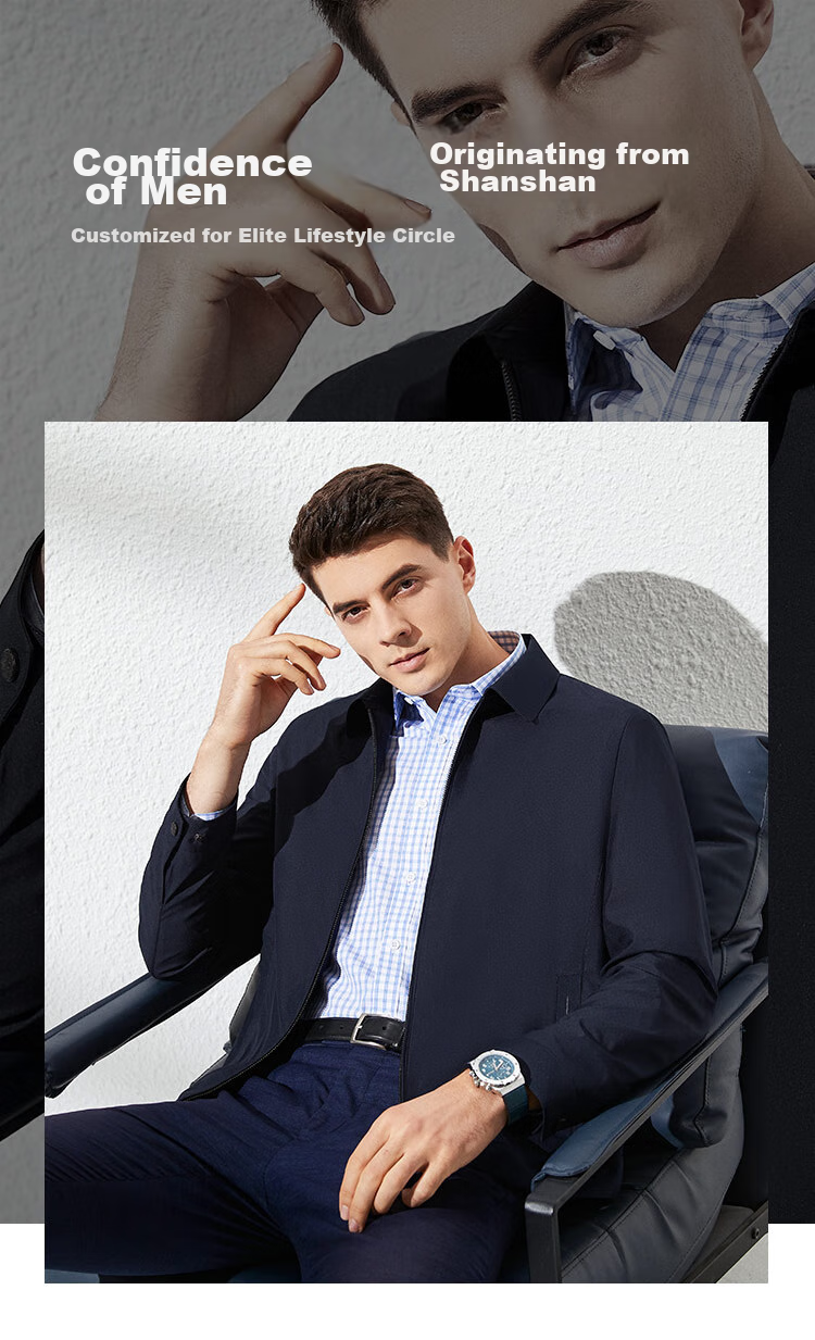 FIRS [Fitted Style] Men's Jacket, Spring Business Casual Solid Color Simple Lapel Zipper Cardigan Menswear 1