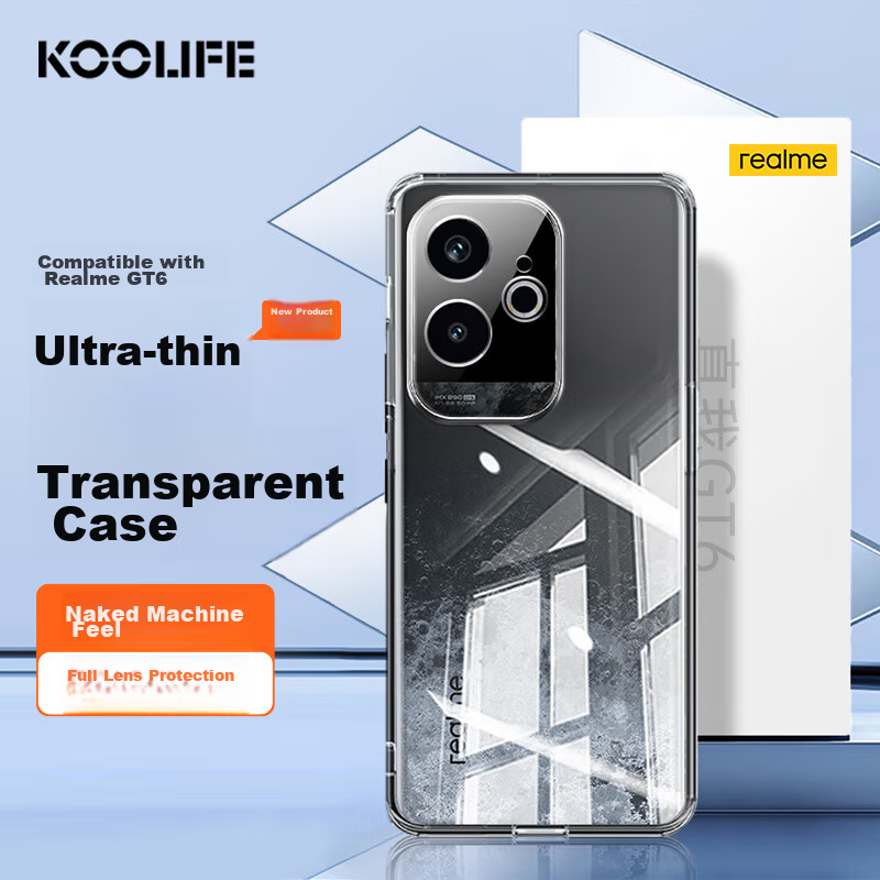 Чехол для телефона KOOLIFE для Realme GT6, защитный прозрачный силиконовый чехол с защитой камеры, простой, приятный на ощупь, устойчивый к отпечаткам пальцев