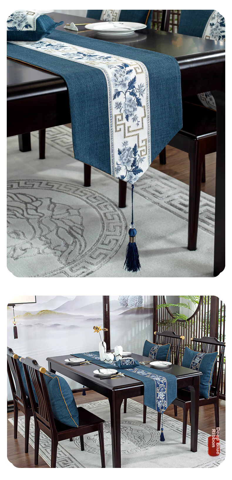 AVIVI Table Runner, Chinese-Style Tablecloth, Coffee Table Cover, Long Tea Mat, Tea Table Fabric, Dining Table Mat, 33*240, National Color Radiance, Beige 4