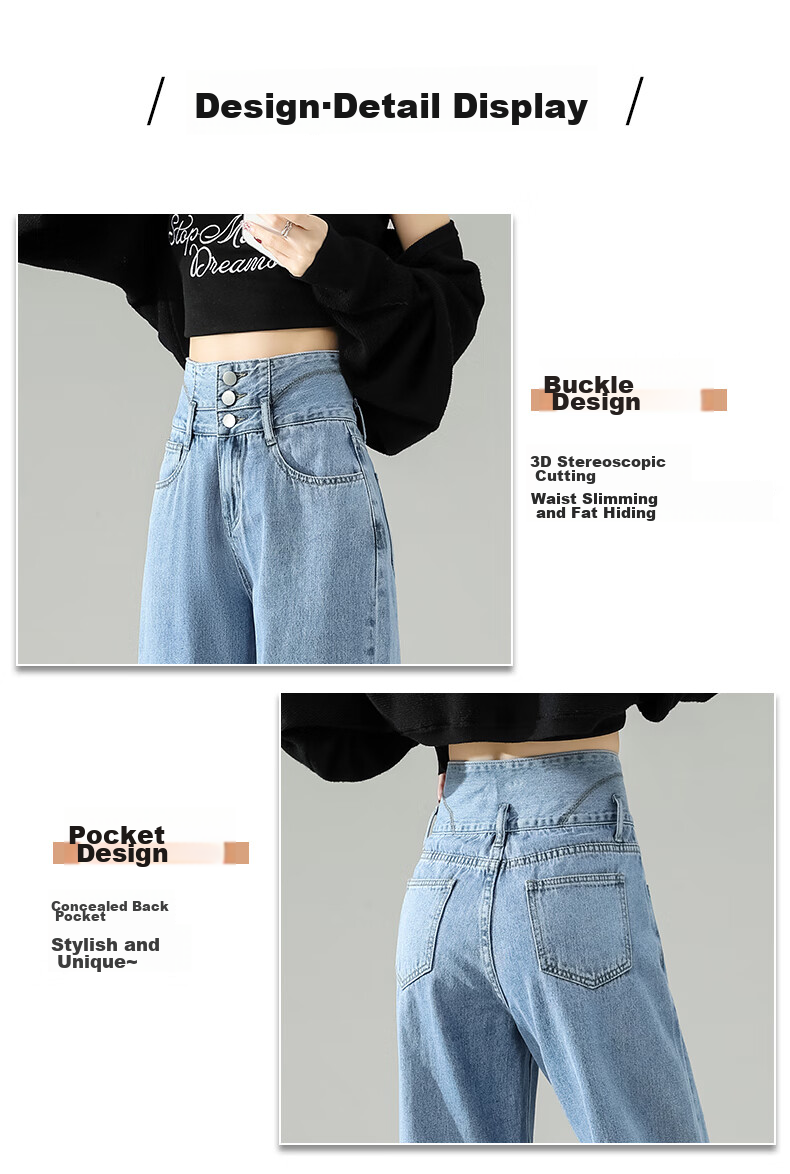 LangSha Women's Jeans, Spring And Summer Three-Button High-Waist Loose Wide-Leg Pants, Slimming Thin Vintage Straight-Leg Trousers for Wome 9