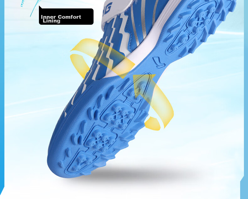 Li-Ning Children's Soccer Shoes for Ages 6-12, Molded Studs TF Professional Training Shoes for Elementary School Students, Big Kids Boys And Girls Velcro Sneakers Size 31 16