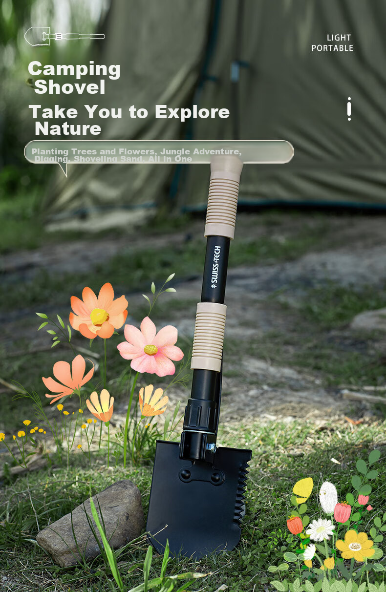 SHEFFIELD Swiss Military Folding Shovel Multi-Functional Small Iron Spade Hoe Outdoor Camping Fishing Shovel Car-Mounted 3