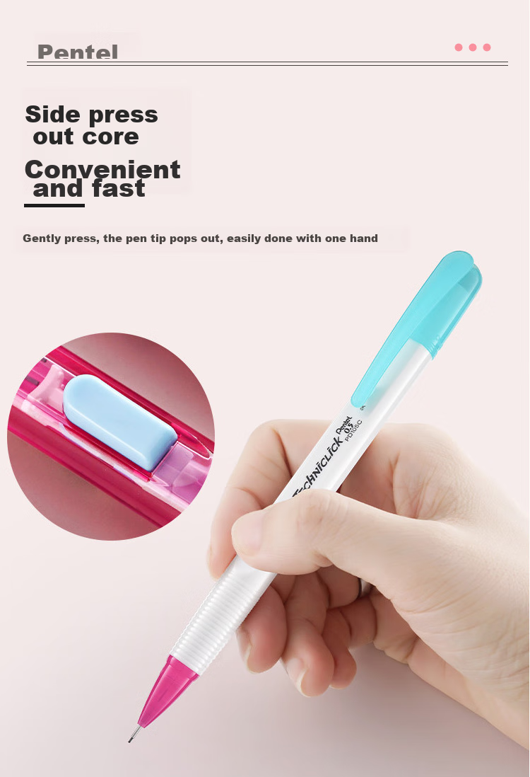 Pentel [Best-Selling Product] 0.5 Side-Press Mechanical Pencil, Student Drawing Automatic Pencil with Eraser PD105C Color-Block Limited Edition, Yellow-Gree 3