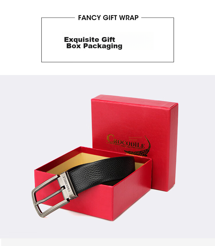 CROCODILE Versatile Youth Top-Grain Leather Casual Belt for Men with Pin Buckle, Birthday Gift ZT341 Black 13
