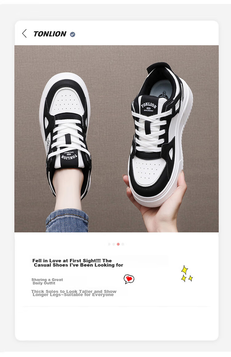 TonLion Women's Shoes, Autumn Season Footwear, Thick-Soled Sneakers for Women, Casual Dad Shoes, Women's Sports White Sneakers, White And Black, Size 37 3