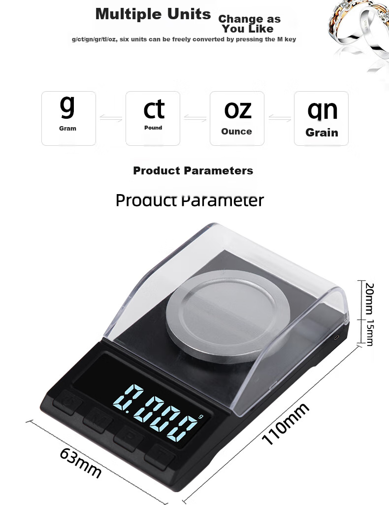 Yingheng Mini Electronic Scale, Gram Powder Scale, Micro Small Electronic Balance, High Precision Milligram Scale, 100g, 0.001g 7