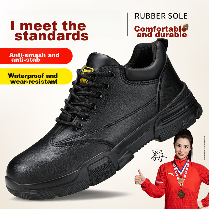 JUNBU Safety Shoes for Men, Steel Toe Cap, Anti-Smashing, Puncture-Resistant, Waterproof, Lightweight, Comfortable Construction Site Work Shoes 2165N Size 40