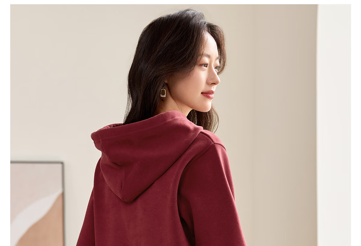 PinCai Fleece-Lined Sweatshirt for Women, Loose Drawstring Hoodie, Autumn And Winter Fleece-Lined Thickened Solid Color Jacket P144W2001 22