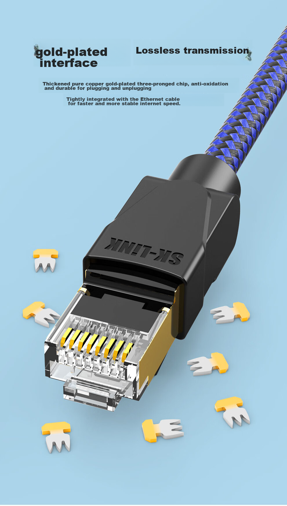 SK-LINK Cat5e High-Speed Ethernet Cable, Gigabit Network Patch Cord, Home Gaming And Renovation Project Grade Computer Broadband Finished Network Cable, 1 Meter 8