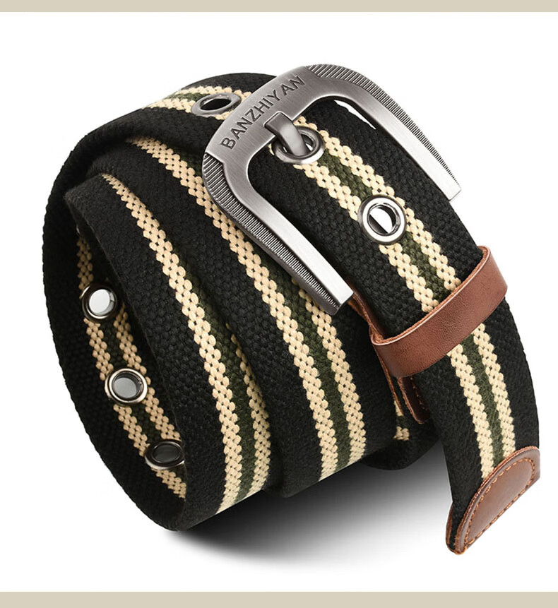 HALFEEL Canvas Belt for Men with Pin Buckle, Youth Woven Casual Korean Style Thickened Trouser Belt for Military Training Extended Version Gift 1