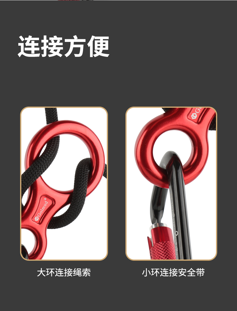 Geermu 8-Shaped Descender, 35kN Climbing Equipment, Safety Protection, High-Altitude Slow Descender, Hand-Controlled Rapid Descender, Black 8-Shaped Ring 9