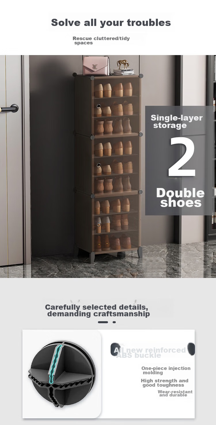 Anerya Shoe Cabinet Entryway Simple Storage Unit, Ultra-Thin Dormitory Shoe Rack, Multi-Layer Home Use, 9-Tier Dark Tea Color 2