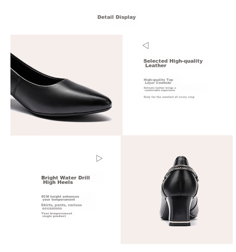 LAORENTOU Spring And Autumn Women's Flats, Shallow Mouth Mid-Heel Leather Shoes, Chunky Heel Commuter Work Mom Shoes LB12272 Black 35 10
