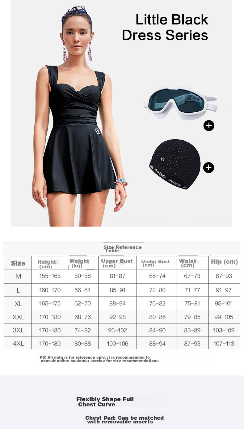 BALNEAIRE Little Black Dress Series One-Piece Swimsuit Dress Style Hot Spring Shaping Swimwear for Curvy Figures, Chlorine-Resistant 61447 2XL 7