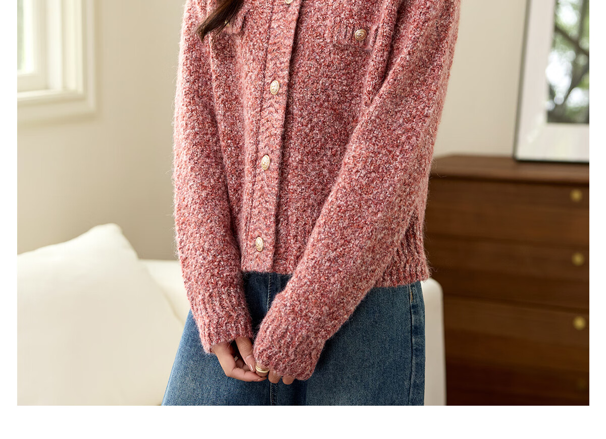 PinCai Women's Knitted Cardigan New Year Battle Robe Little Chanel Style Soft Wool Crew Neck Sweater P144U4016 7