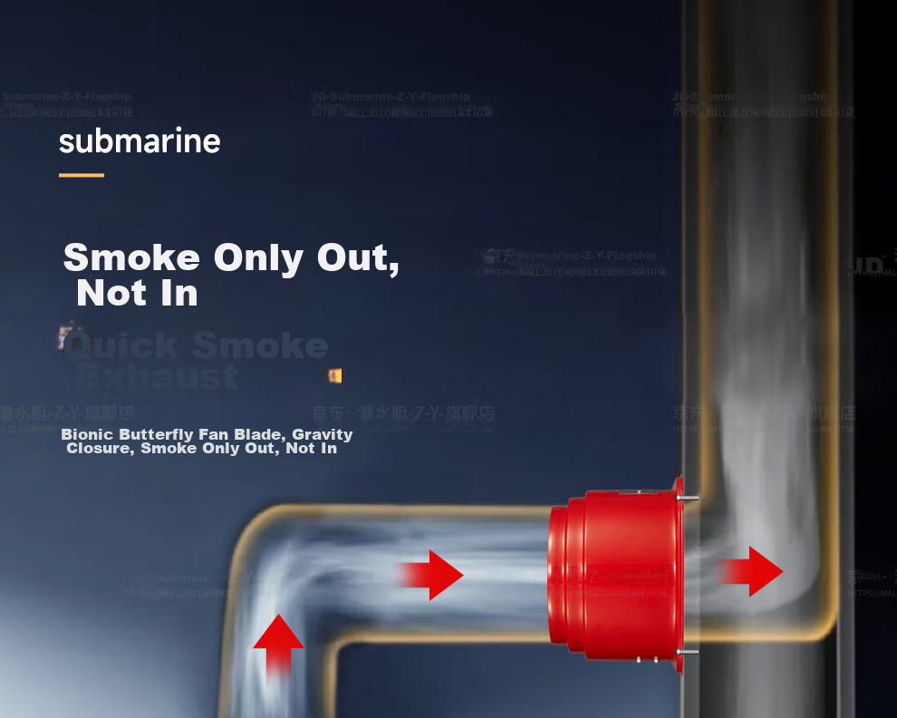 Submarine GN100 Bathroom Check Valve Exhaust Fan, Shower Valve Backflow Prevention Valve, Thickened Carbon Steel, Rodent-Proof, Built-In Fuse Device 7