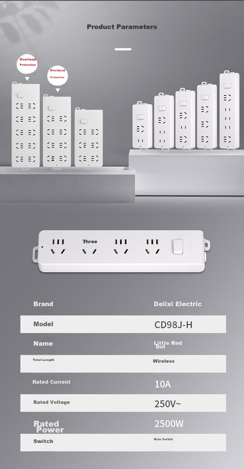 DELIXI National Standard Socket/power Strip/outlet Strip/power Bar/extension Cord, 3-Outlet Wireless Power Strip without Cord, Master Switch 12