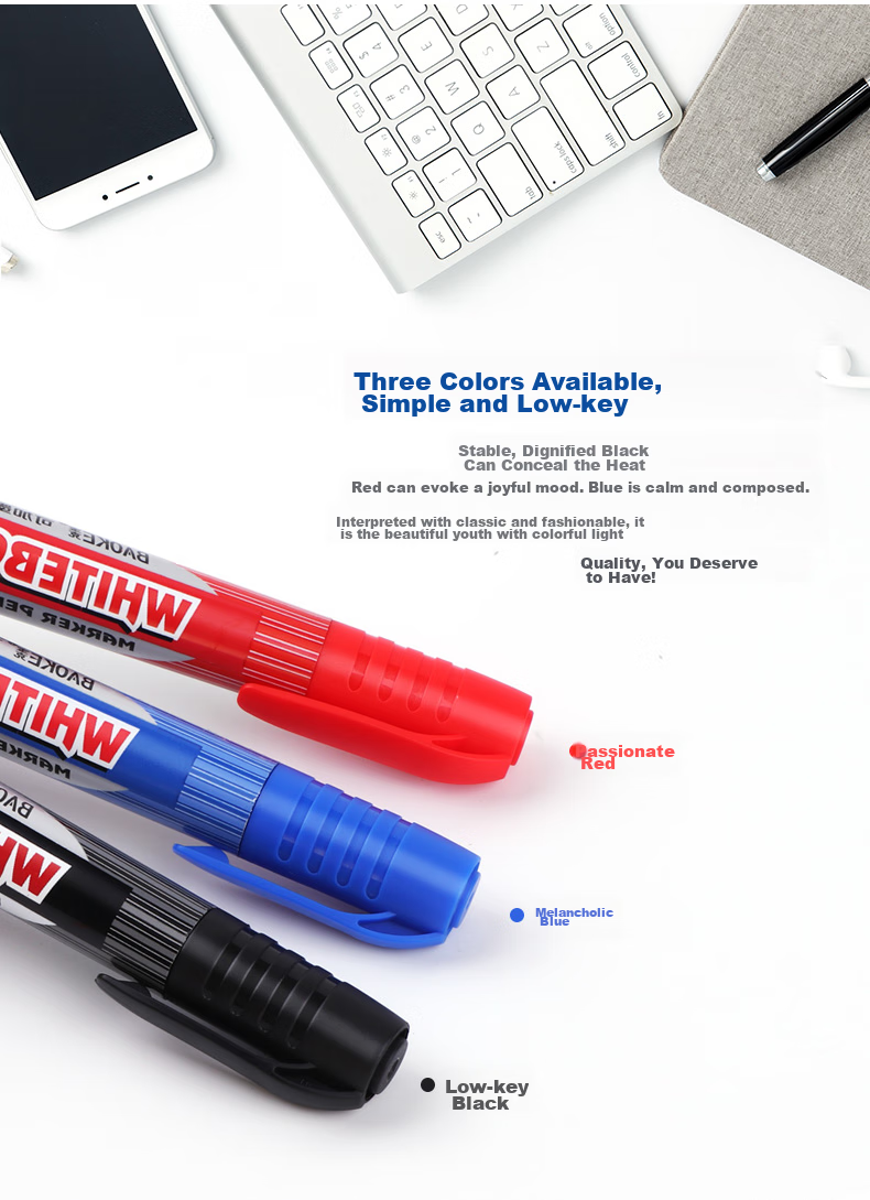 BAOKE MP399 Whiteboard Markers, Black Ink, Office Stationery for Meetings And Teaching, Refillable, 24 Pieces Per Box 4