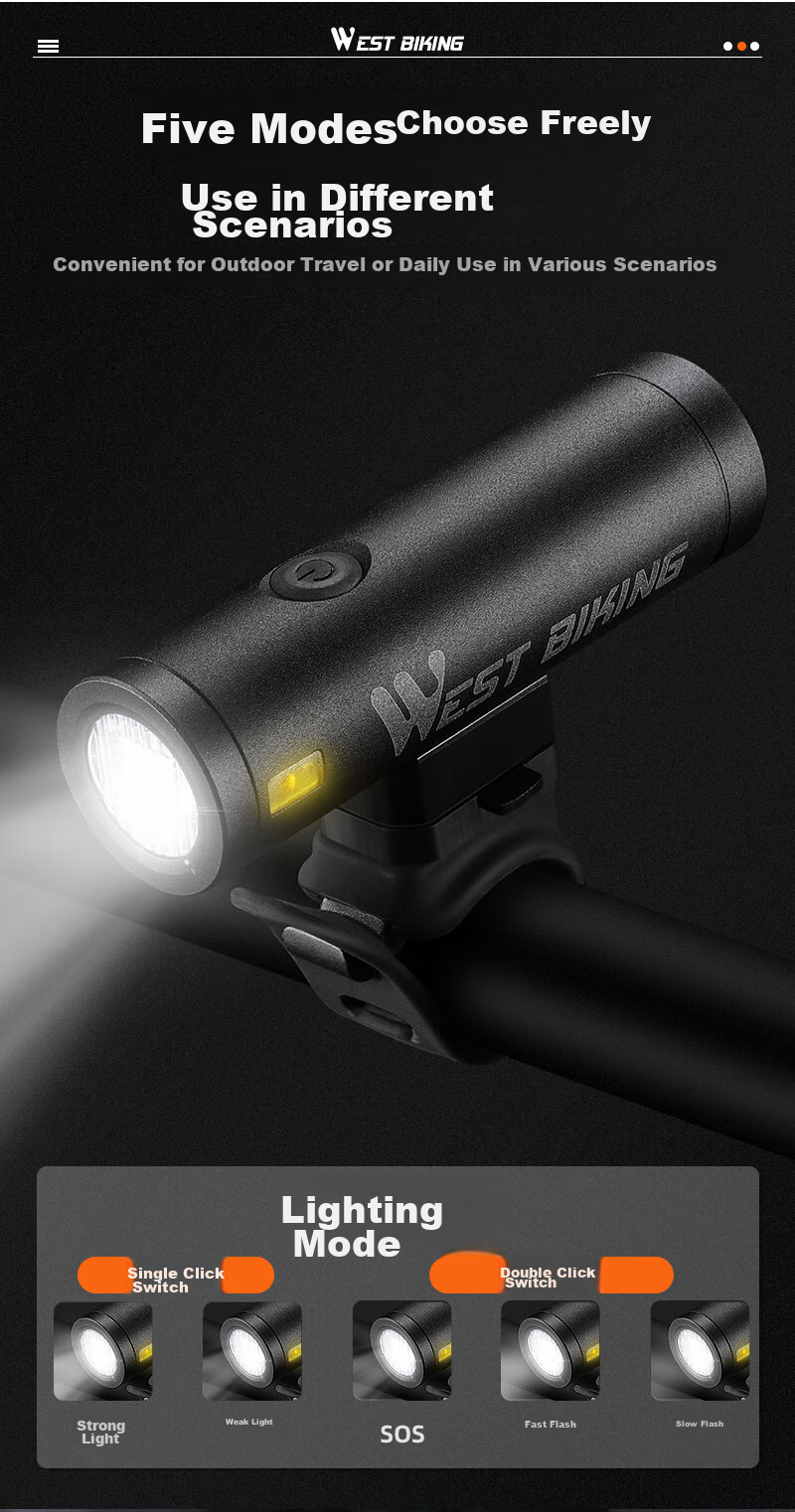 WestBiking Bicycle Light, Type-C Charging Front Light, Night Riding High Beam Flashlight, Waterproof Mountain Bike Cycling Equipment 5