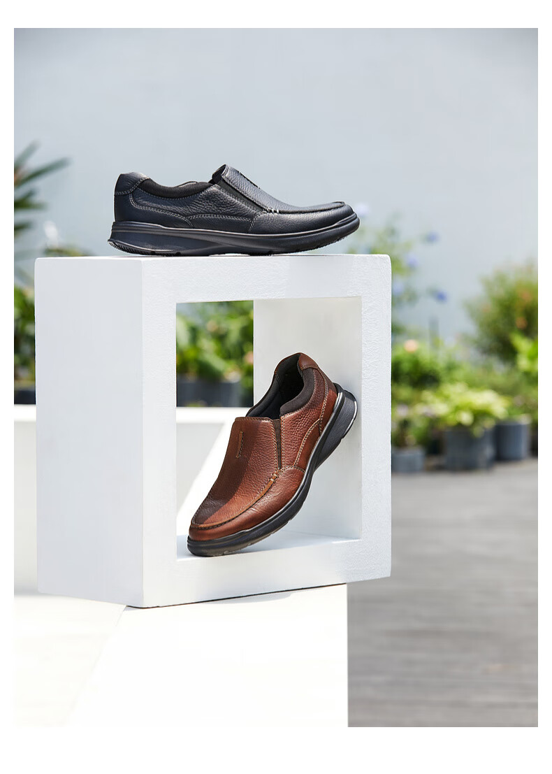 Clarks Men's Classic Genuine Leather Thick-Soled Slip-On Comfortable Breathable Shock-Absorbing Casual Leather Shoes CotrellFree 3