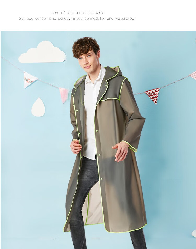 Etravel Non-Disposable Raincoat Stylish Slim Fit Unisex Long Thick Walking Hiking Rain Poncho Men's One Size 5