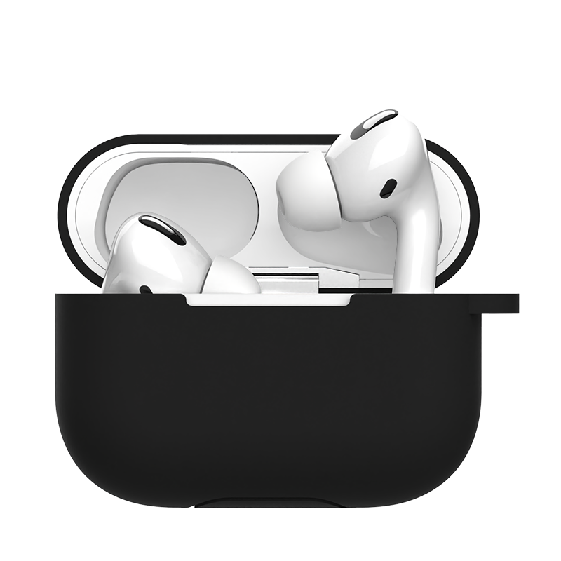 ESCASE AirPods Pro Protective Case, Apple Wireless Bluetooth Earphone Anti-Slip Cover, Shockproof Liquid Silicone Slim Storage Box with Hook, Anti-Fingerprint, Black