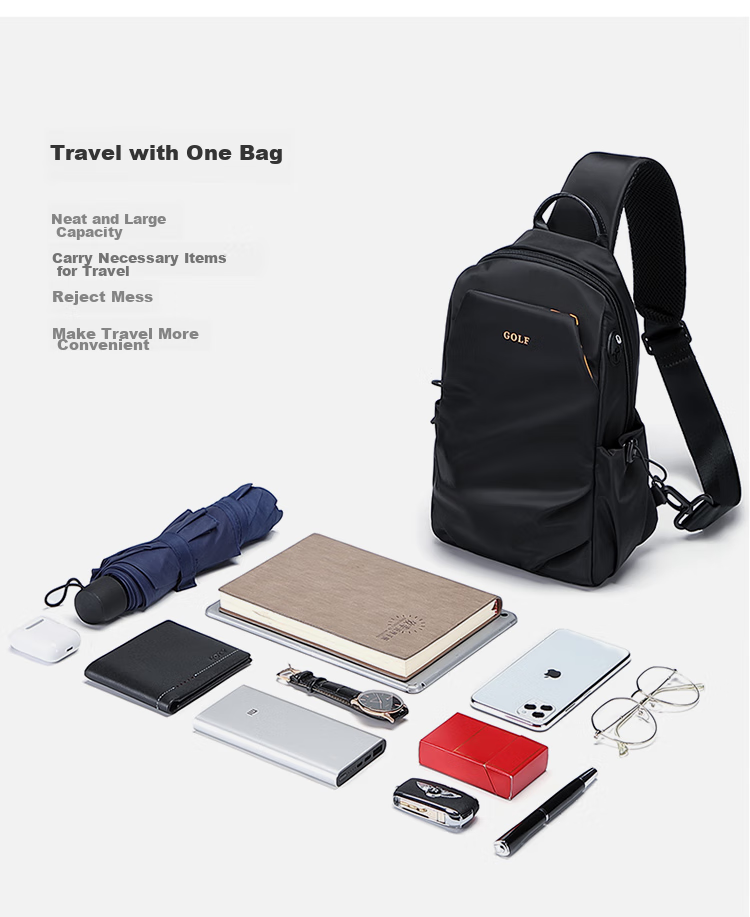 GOLF Chest Bag for Men, Contrasting Color Shoulder Crossbody Bag, Casual Phone And IPad Bag, Multi-Compartment Sports Small Backpack, Running Pack 15