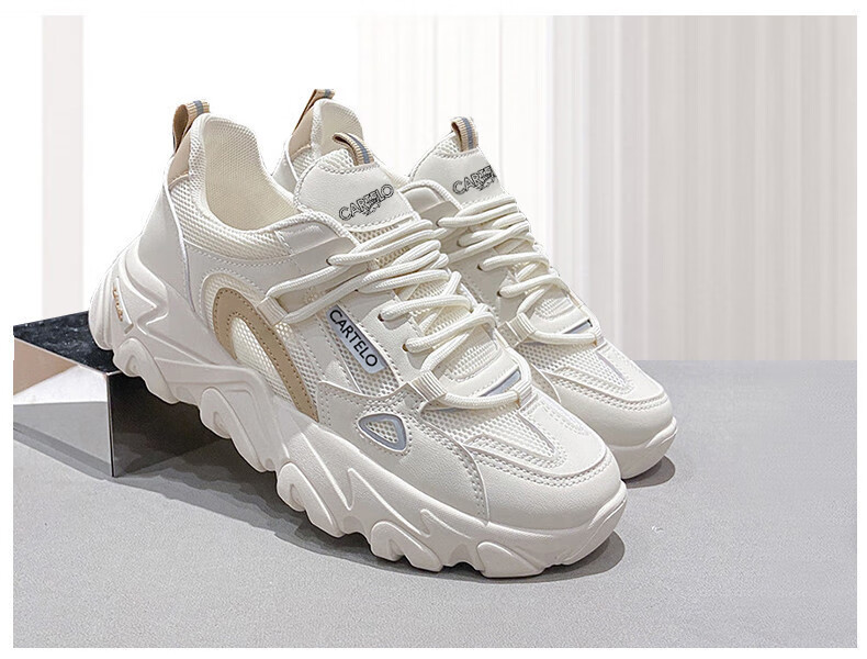 CARTELO Women's Casual Shoes, Summer Breathable Dad Shoes, Women's Sneakers, Casual Running Shoes, Women's 0858 Beige, Size 36 26