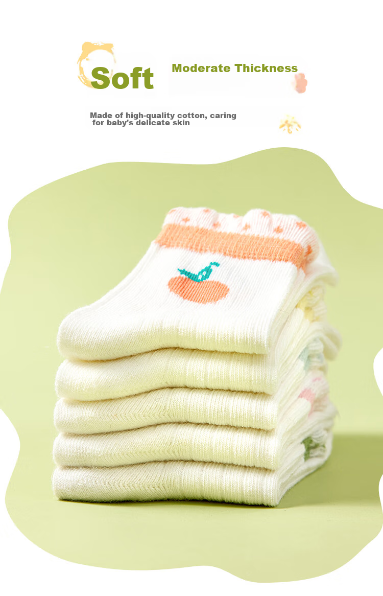 LangSha Children's Socks Girls Cotton Socks for Older Kids Summer Thin Baby Mesh Socks 5 Pairs Girls Fruit Socks Size L 9