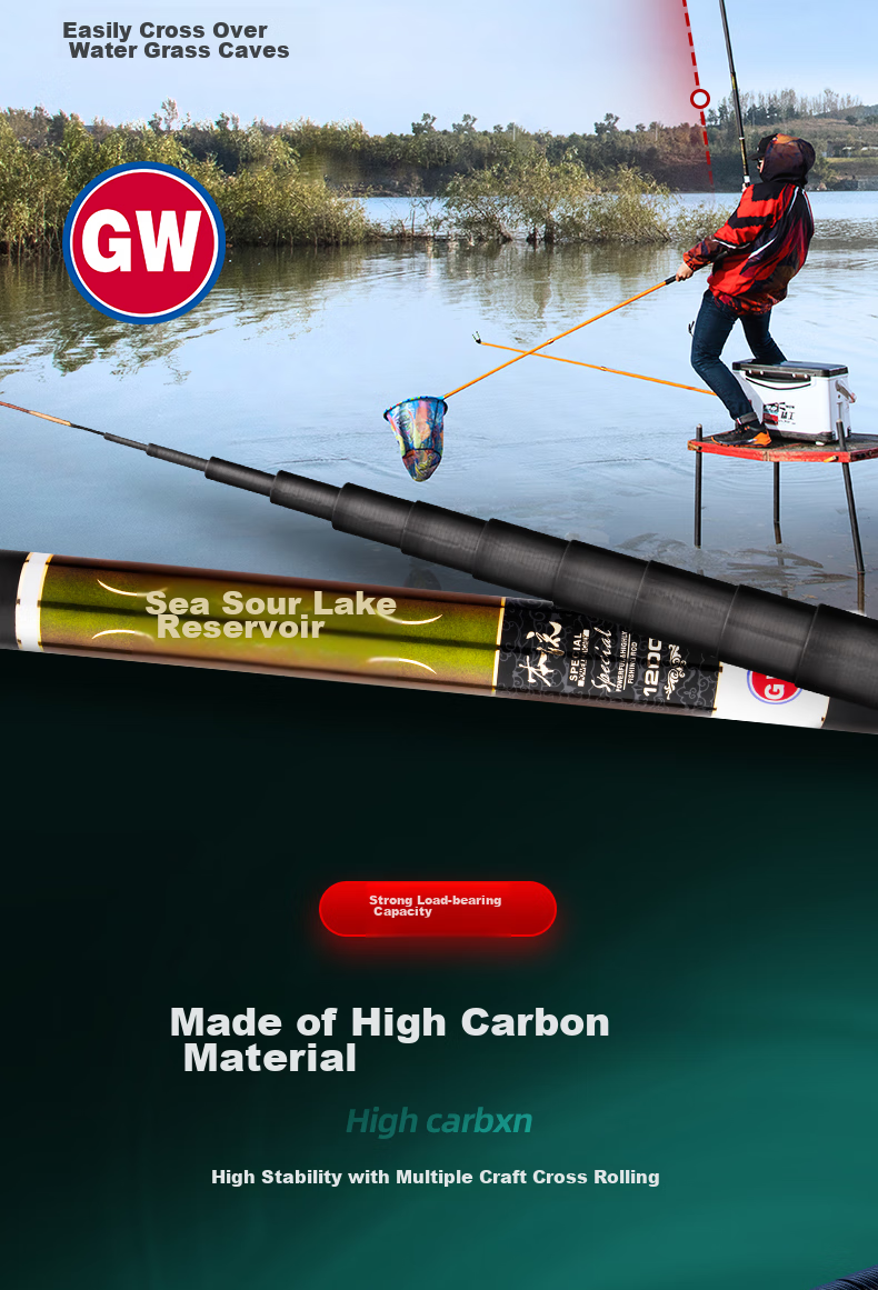 GW Hainian Lake Reservoir Long Rod, 9 Meters Fishing Rod, Ultra-Light And Ultra-Hard Carbon Fiber Platform Fishing Rod, Long Section Groundbait Rod, Hand Rod Fishing Rod 4