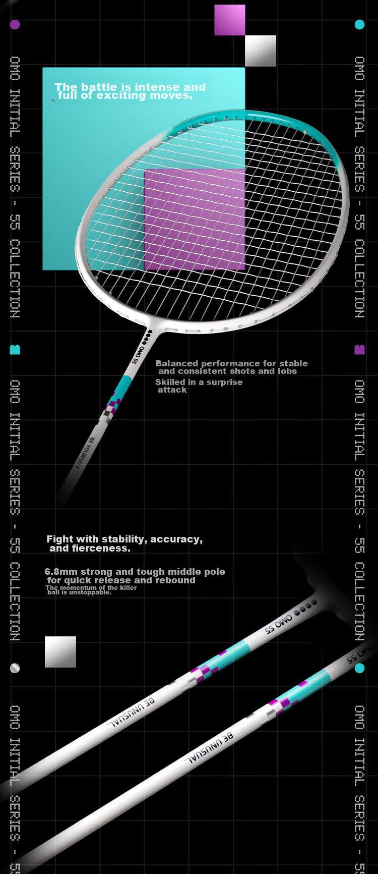 Dooot Badminton Racket, Single Racket OMO55, Ultra-Light 4U, Full Carbon Fiber, Durable, Adult Professional Training Racket 3