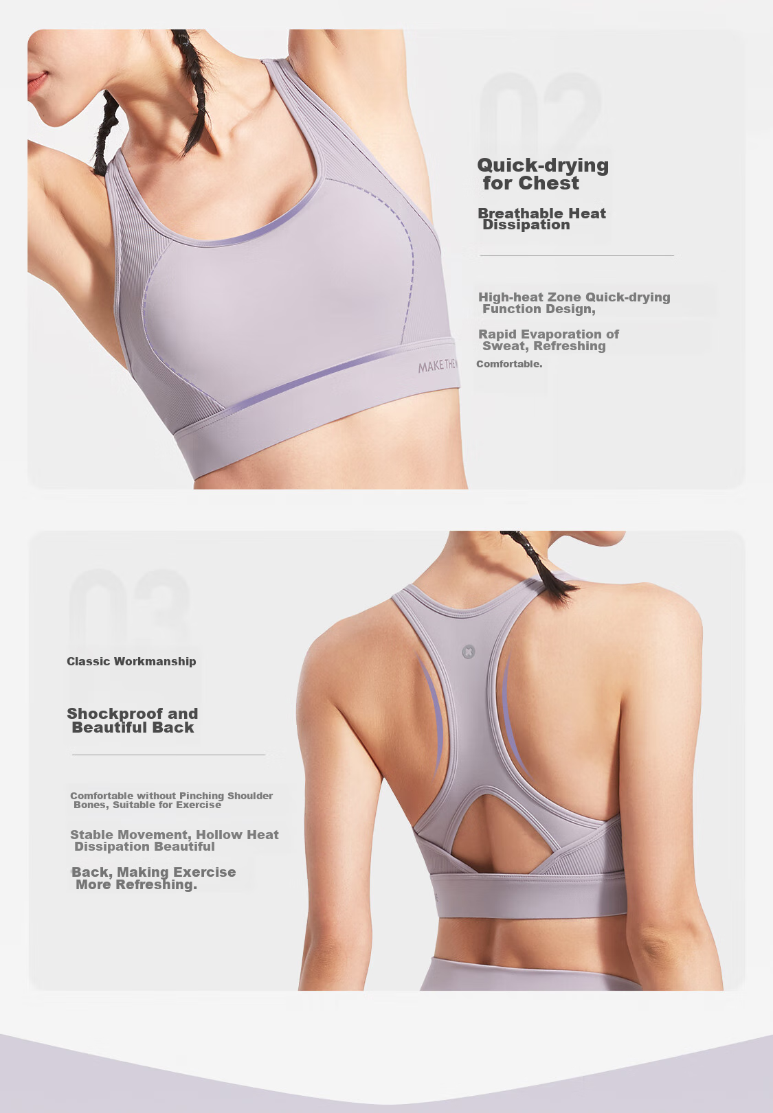 Keep High-Intensity Sports Bra, Anti-Sagging, Side Support, Training Bra for Running, Summer Wear, Shock-Absorbing, Milkshake Purple, XL 9