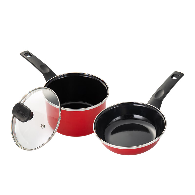 Fage Red Series Set Enamel Pot (Frying Pan + Milk Pan) FG-HHD02NJ