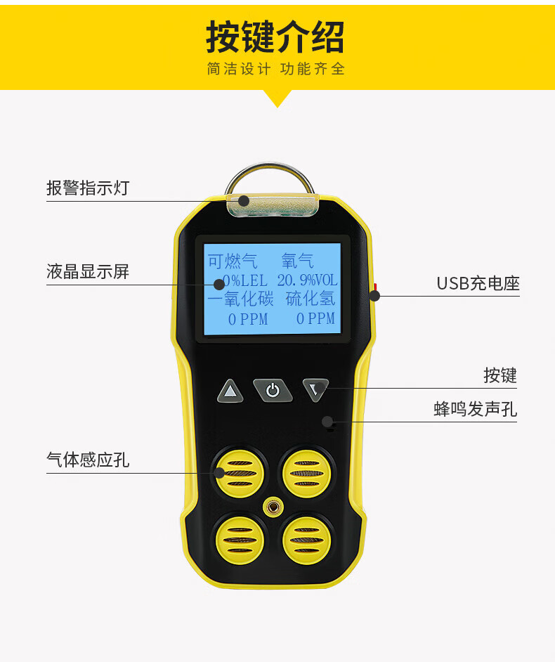 Bosian Four-in-One Gas Detector Methane Leak Portable Combustible Gas Detection Alarm BH-4A Black and White Screen 2