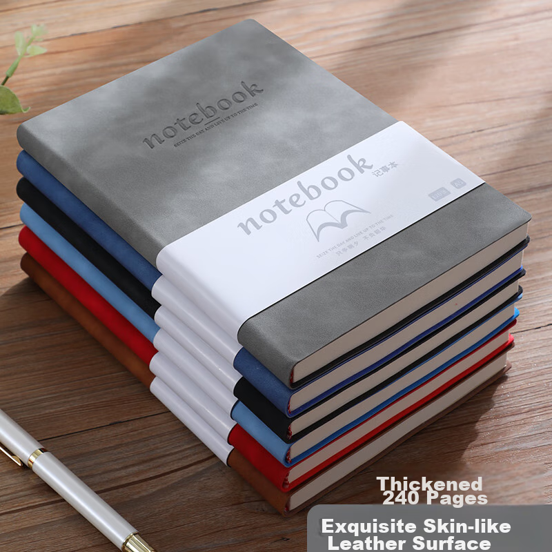 Jiaranheng Business Skin-Feel Sheepskin Notebook, A5 Size, Thickened Soft Leather Cover, Journal Notebook, Stationery, High-Quality Work Diary, Meeting Record Book, Customizable, Gray Color