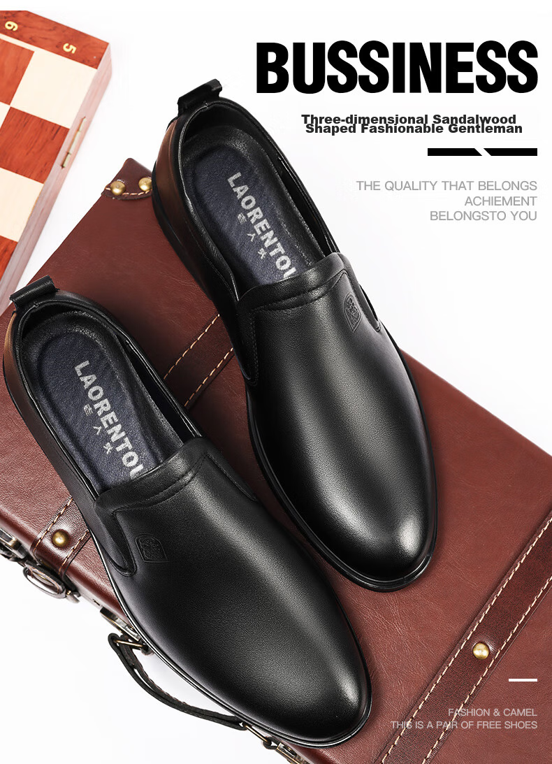 LAORENTOU Men's Leather Shoes, Top-Grain Cowhide Slip-On Business Casual Shoes Driving Shoes Loafers for Men A30305 Black 43 2
