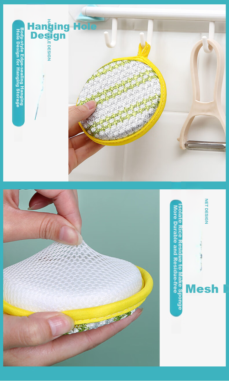 Zimeihua Dishwashing Sponge, Colored Striped Golden Thread Scouring Pad, 4-Pack Dishwashing Cloth Sponge, Oil-Removing Cloth 7