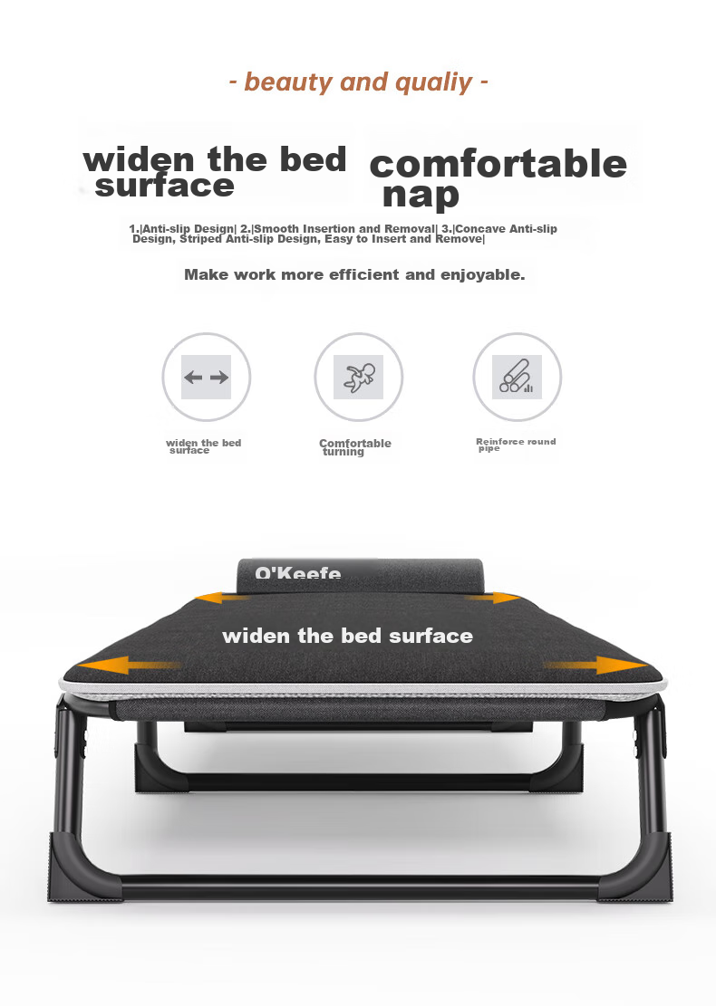 Okeefe Folding Bed Lounger, Single Nap Bed for Office, Camping Cot, Hospital Companion Bed with Cotton Padding 6